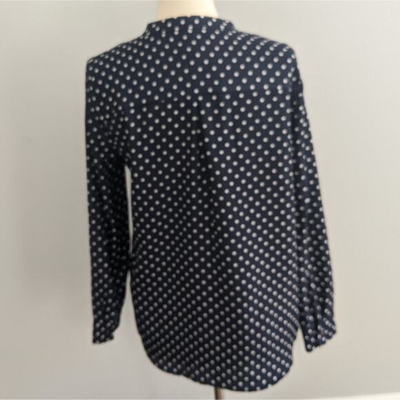 Women's J.Crew Navy Polka Dot Blouse Medium Long Sleeve Top Business - Picture 4 of 6
